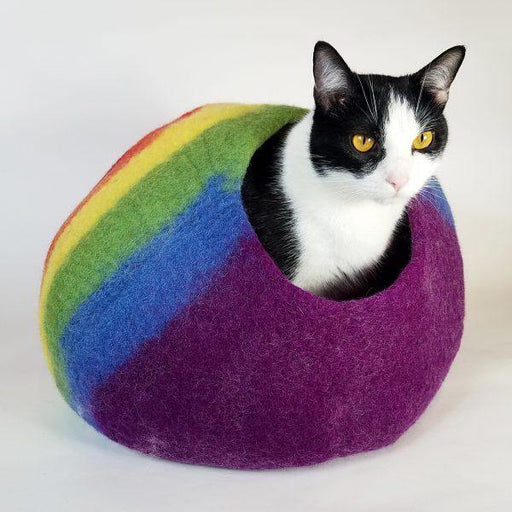 Felt Wool Cat Cave Bed - Rainbow - Cozy Cat Cave Beds