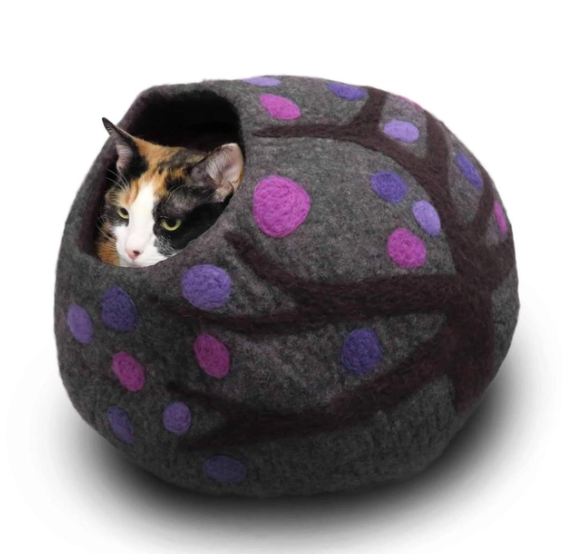 Right Side View Purple Rain Cat Cave Bed