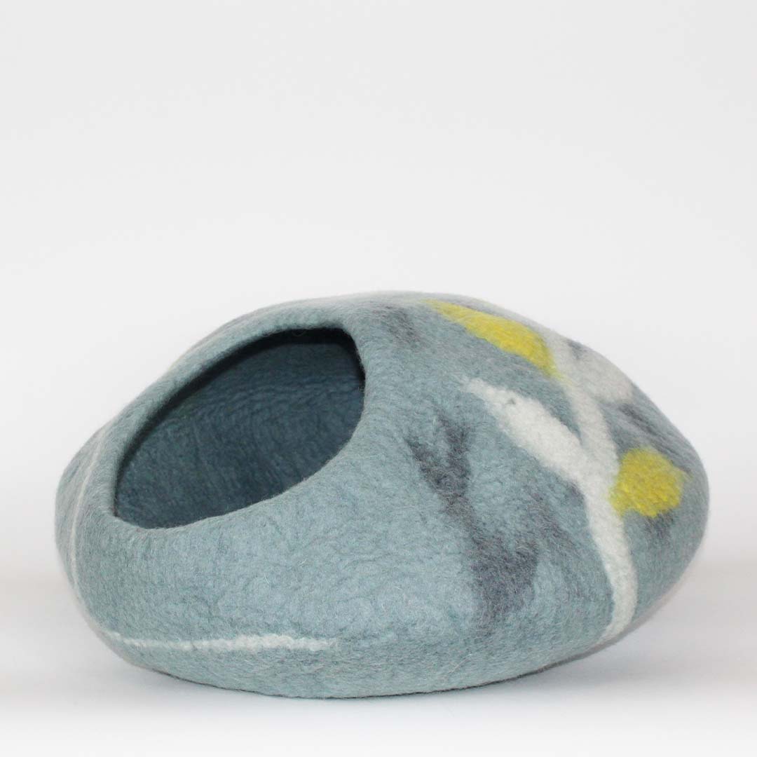 Cat Cave Bed - Sky Blue with Aspen Leaves Cat Cave Pet Bed