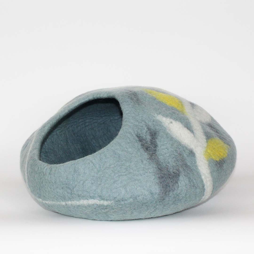 Cat Cave Bed - Sky Blue with Aspen Leaves Cat Cave Pet Bed