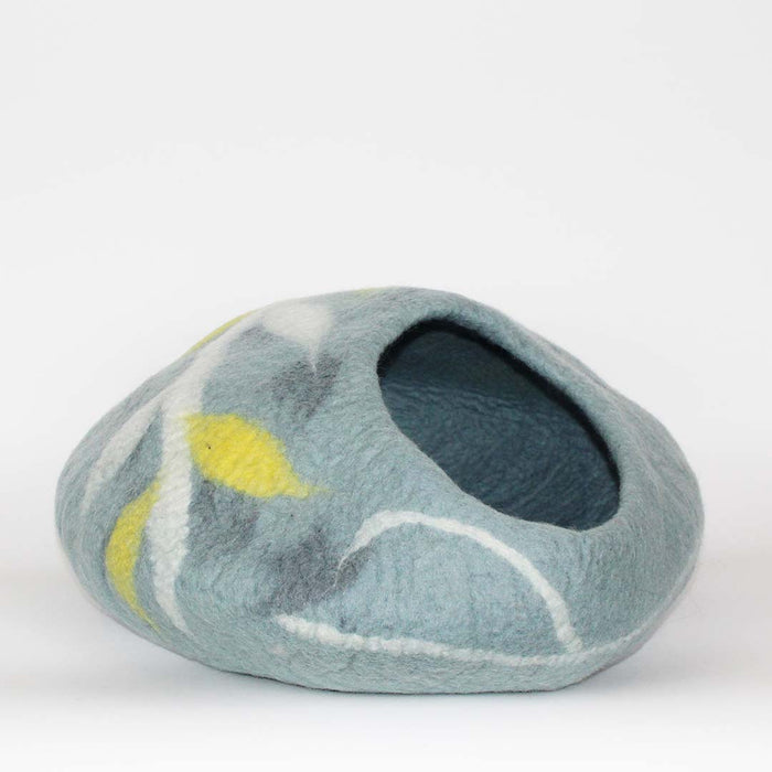 Cat Cave Bed - Sky Blue with Aspen Leaves Cat Cave Pet Bed