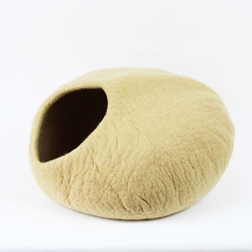 Right Side View Fawn Beige Cat Cave Bed