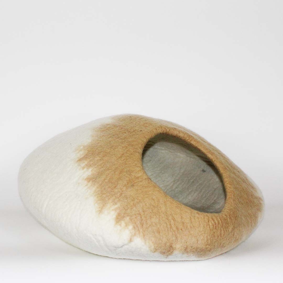 Gray Spirals on White Cat Cave Bed Left View