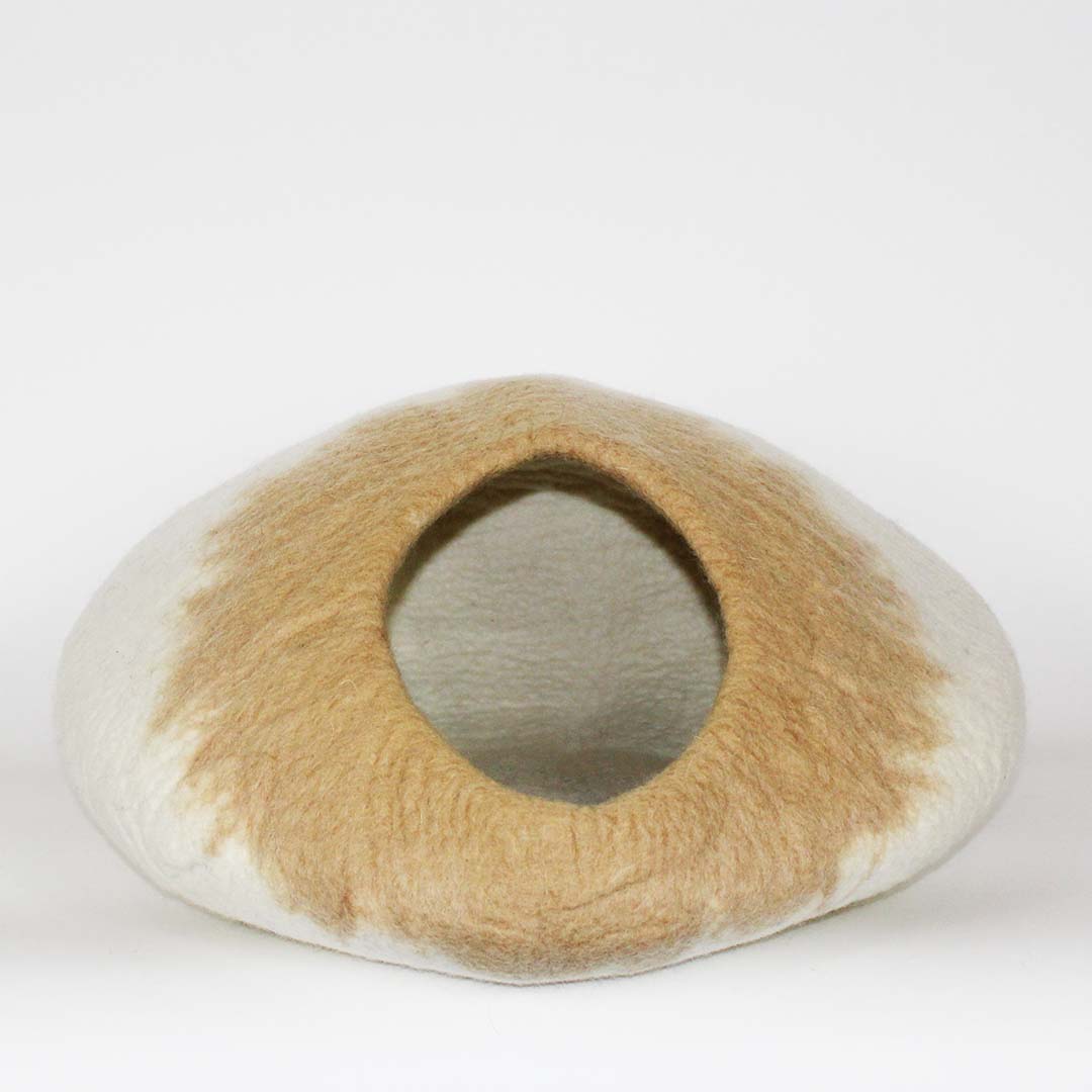 Gray Spirals on White Cat Cave Bed Front View