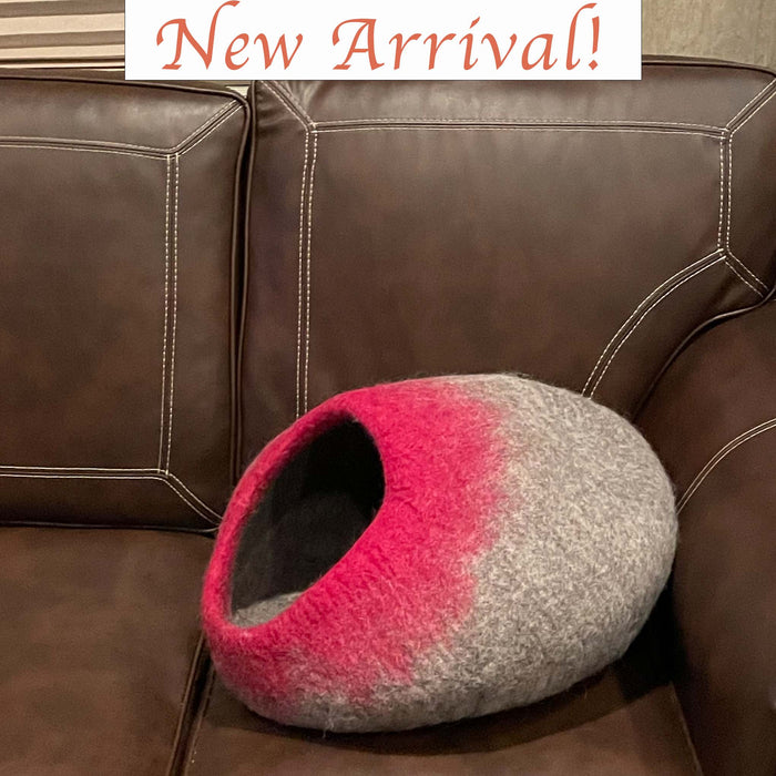 Cat Cave Bed - Red & Gray Cat Cave Pet Bed