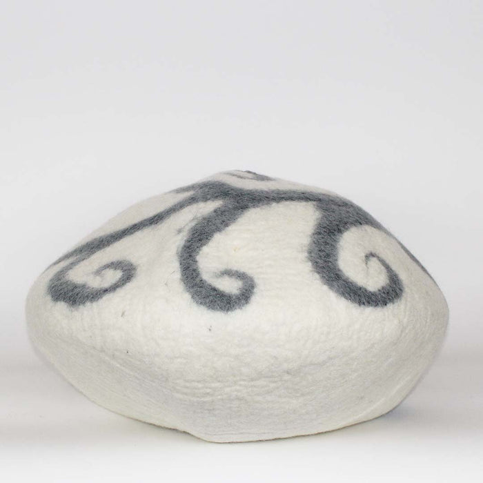 Gray Spirals on White Cat Cave Bed Back View