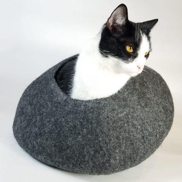 Felt Wool Cat Cave Bed - Heathered Gray - Cozy Cat Cave Beds