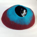 Felt Wool Cat Cave Bed - Maroon & Teal - Cozy Cat Cave Beds