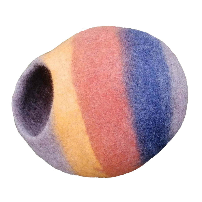 Cat Cave Bed - Navy Orange Yellow & Grey Cat Cave