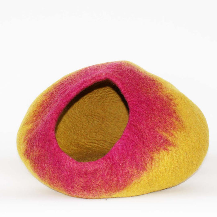 Cat Cave Bed - Yellow & Pink Cat Cave Pet Bed