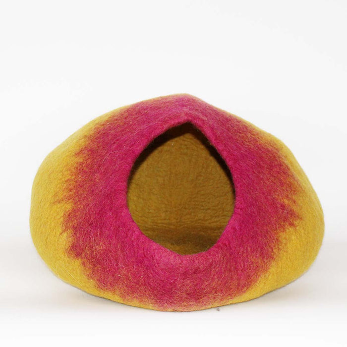 Cat Cave Bed - Yellow & Pink Cat Cave Pet Bed