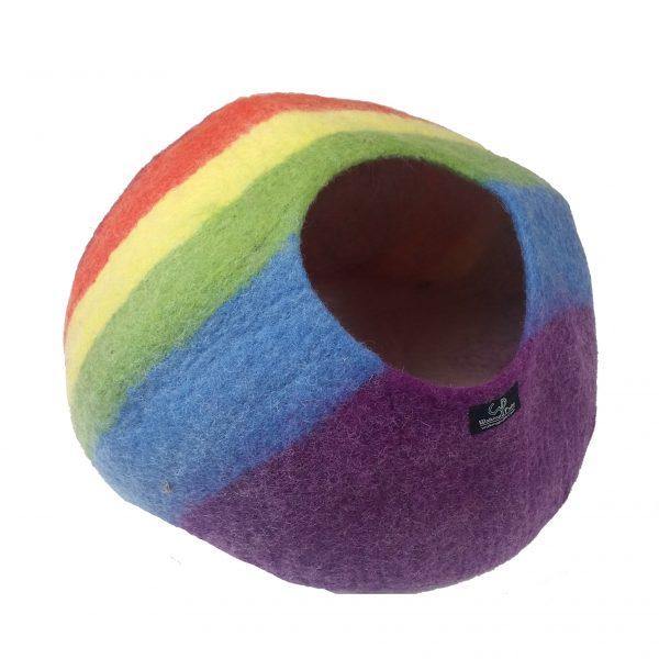 Felt Wool Cat Cave Bed - Rainbow - Cozy Cat Cave Beds