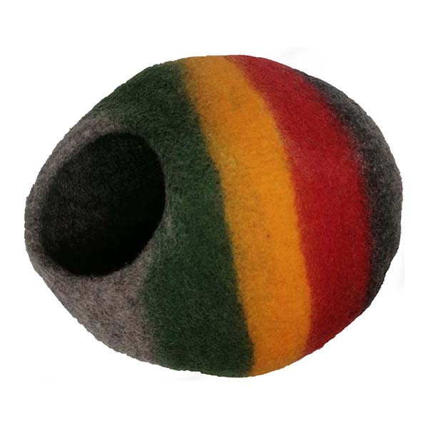 Cat Cave Bed - Red Yellow Green & Grey Cat Cave