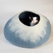 Felt Wool Cat Cave Bed - Sky Blue & White - Cozy Cat Cave Beds