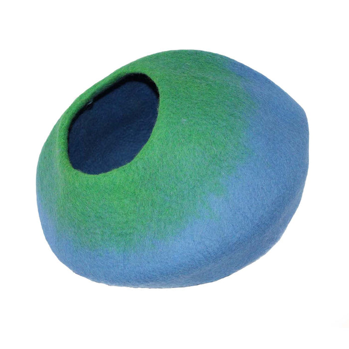 Felt Wool Cat Cave Bed - Blue & Green