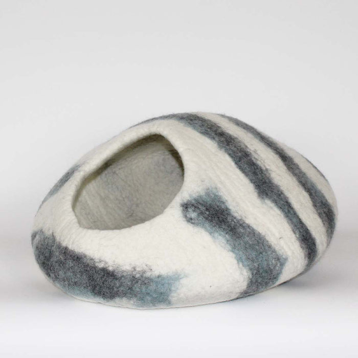 White with Gray & Blue Marbling Cat Cave Bed Right Side View