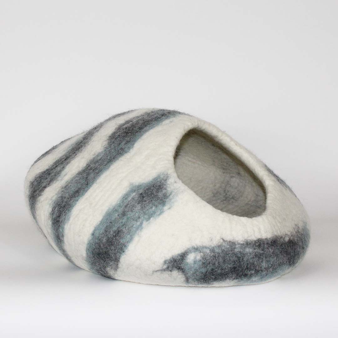 Cat Cave Bed - Gray & Blue Marbling on White Cat Cave Pet Bed