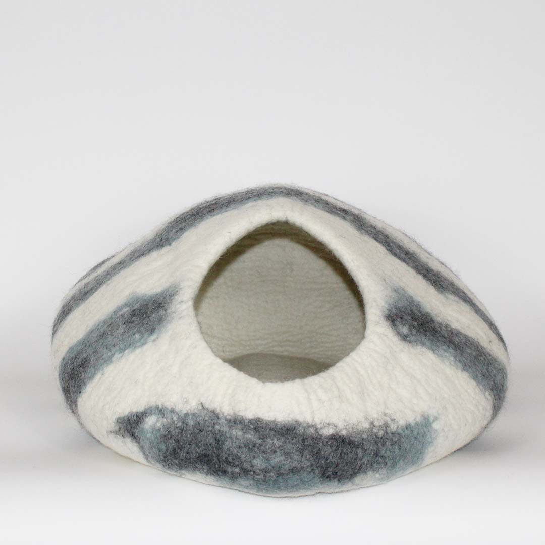 Cat Cave Bed - Gray & Blue Marbling on White Cat Cave Pet Bed